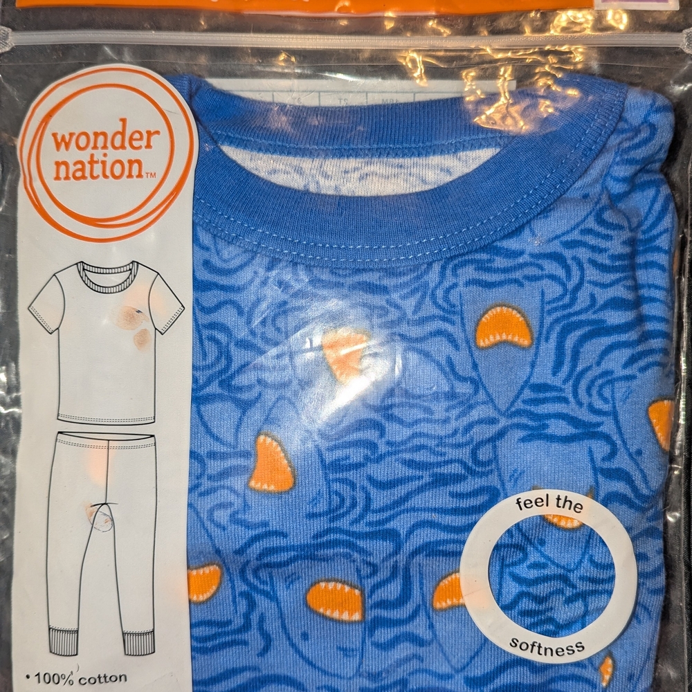 Wonder Nation Blue Pajama Set with Orange Accents